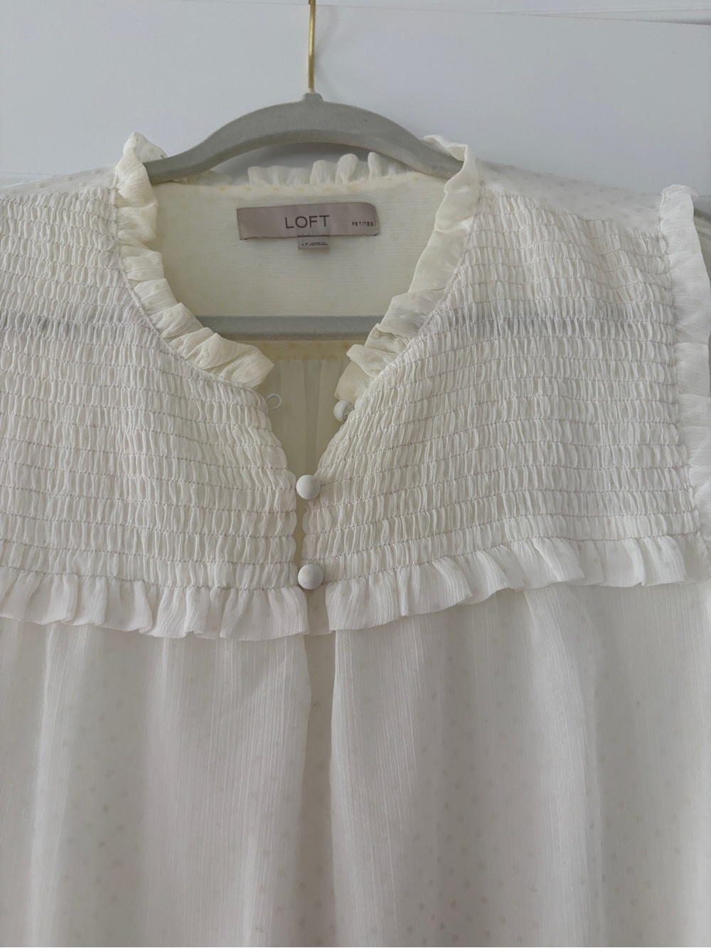 LOFT Cream Dot-Texture Ruffle Yoke Blouse - Picture 3 of 8